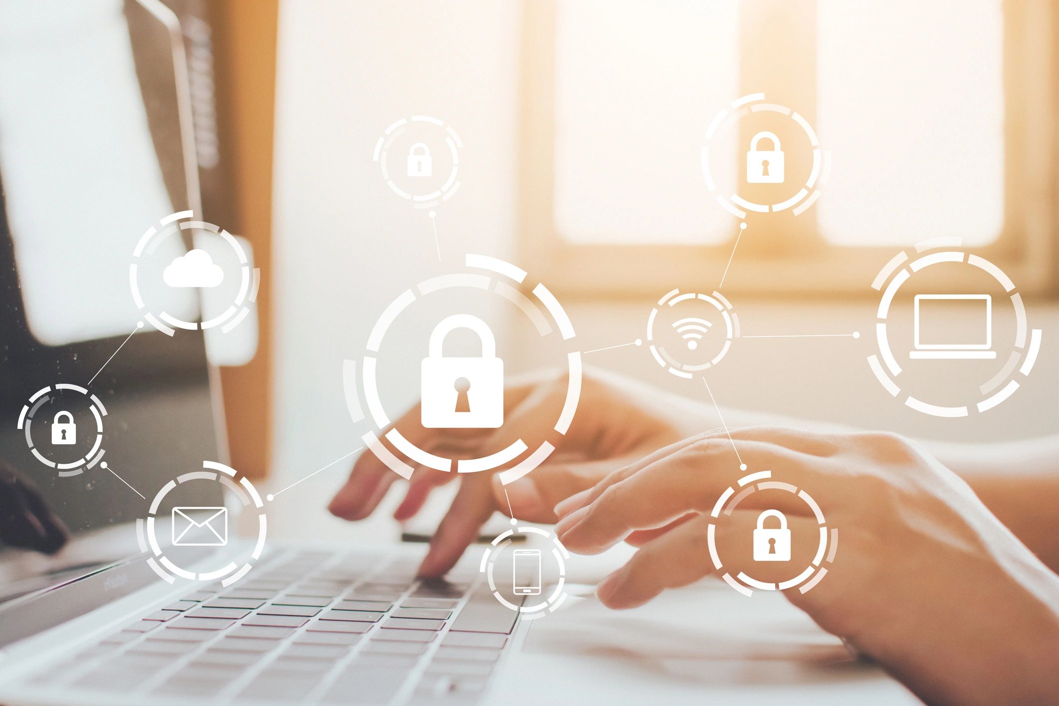 Businessman working on laptop. Protection network security computer and safe your data concept. Digital crime by an anonymous hacker (Businessman working on laptop. Protection network security computer and safe your data concept. Digital crime by an a
